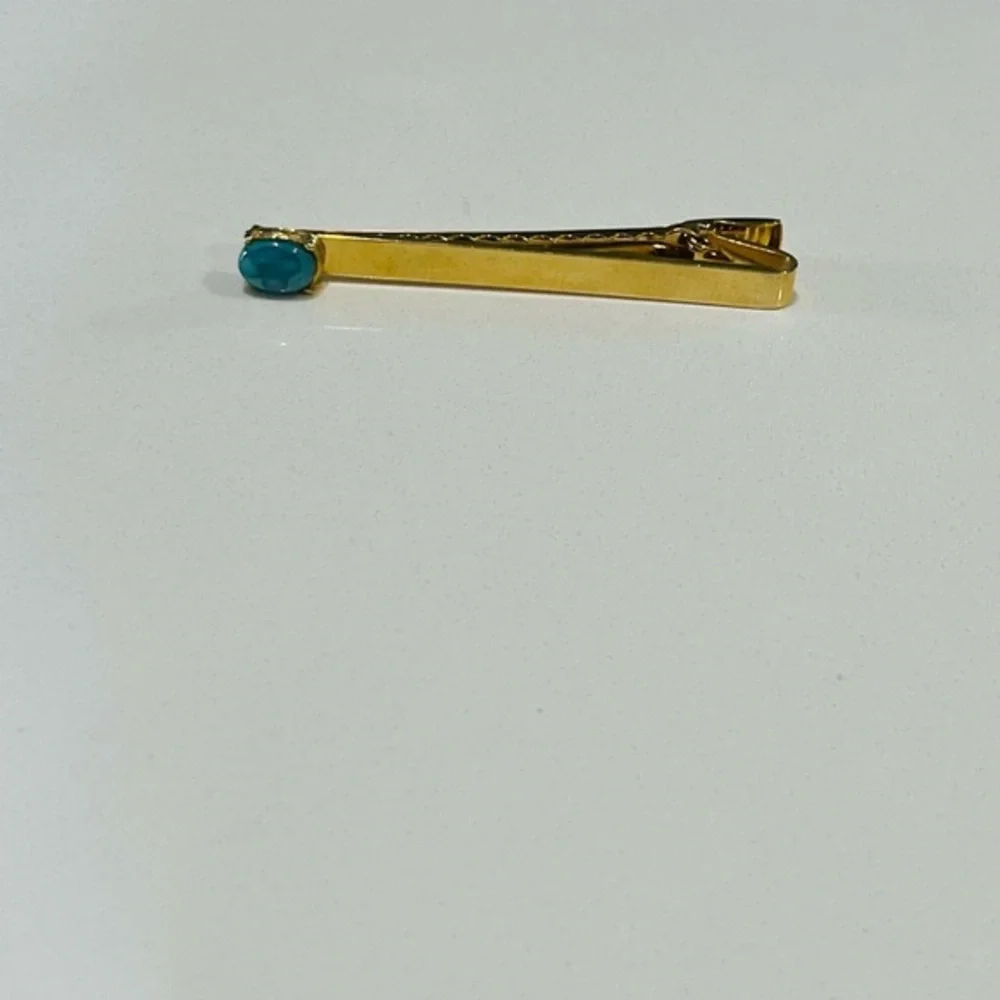 Gold Tie Clip with Turquoise Accent vintage